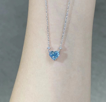 1.51ct Εργαστήριο Διαμάντι Κοσμήματα Σύνθετο Cvd Μπλε Κόψιμο Καρδιάς Κεραυνό 18k Λευκό Χρυσό