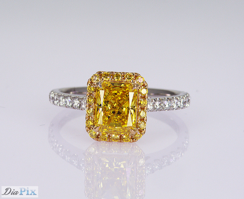 1.1ct Ραδιενεργό σχήμα φανταχτερό ζωηρό κίτρινο εργαστηριακό δαχτυλίδι διαμαντιού 18K χρυσό σετ