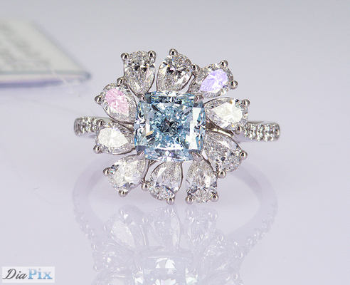 3.284ct Κουσούνι Κουτ Sky Blue CVD συνθετικά διαμαντένια δαχτυλίδια πολυτελή 18K λευκό χρυσό σετ